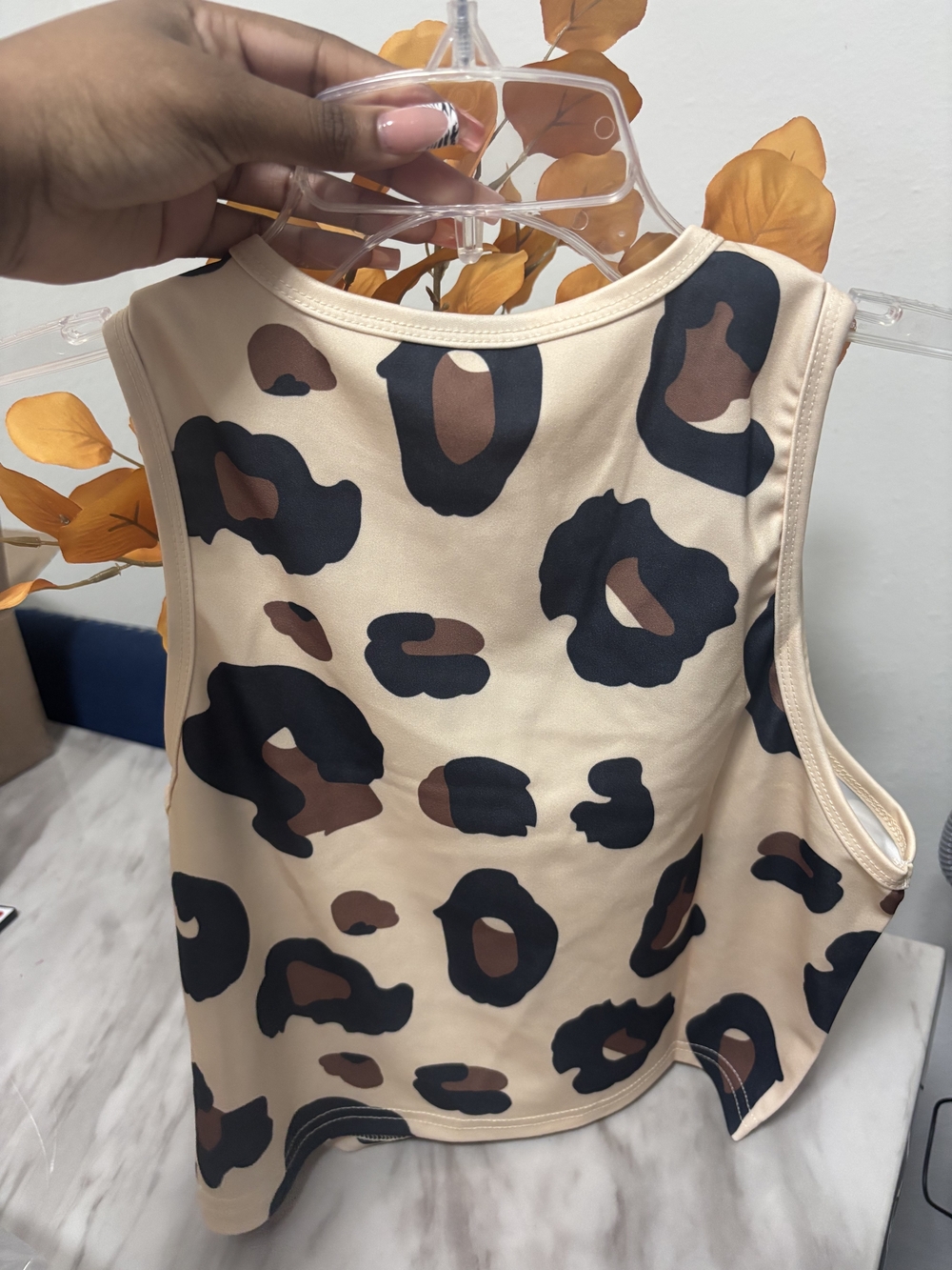 SHEIN Beige Leopard Print Racerback Tank Top